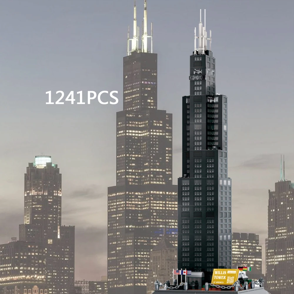 Brique d'architecture commerciale des états-unis, tour Willis de Chicago, ensembles de modèles de fraises de grande hauteur, jouet de bloc de construction