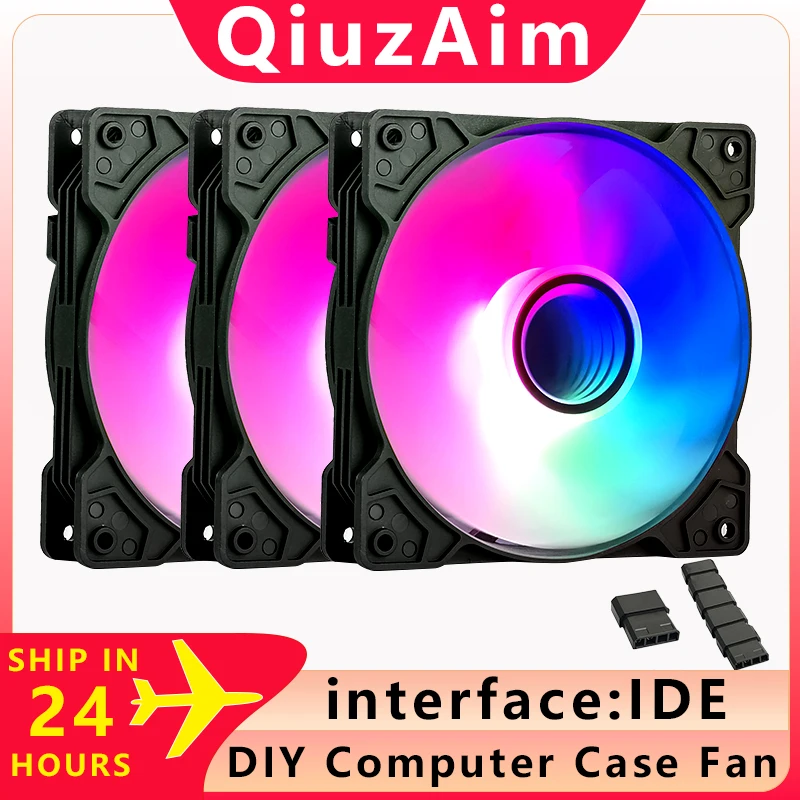 

QiuzAim PC case 120mm fan Three in one set of chassis suit fan DIY Cooling Air-Cooler DC 12V Big 4Pin Can be connected in series