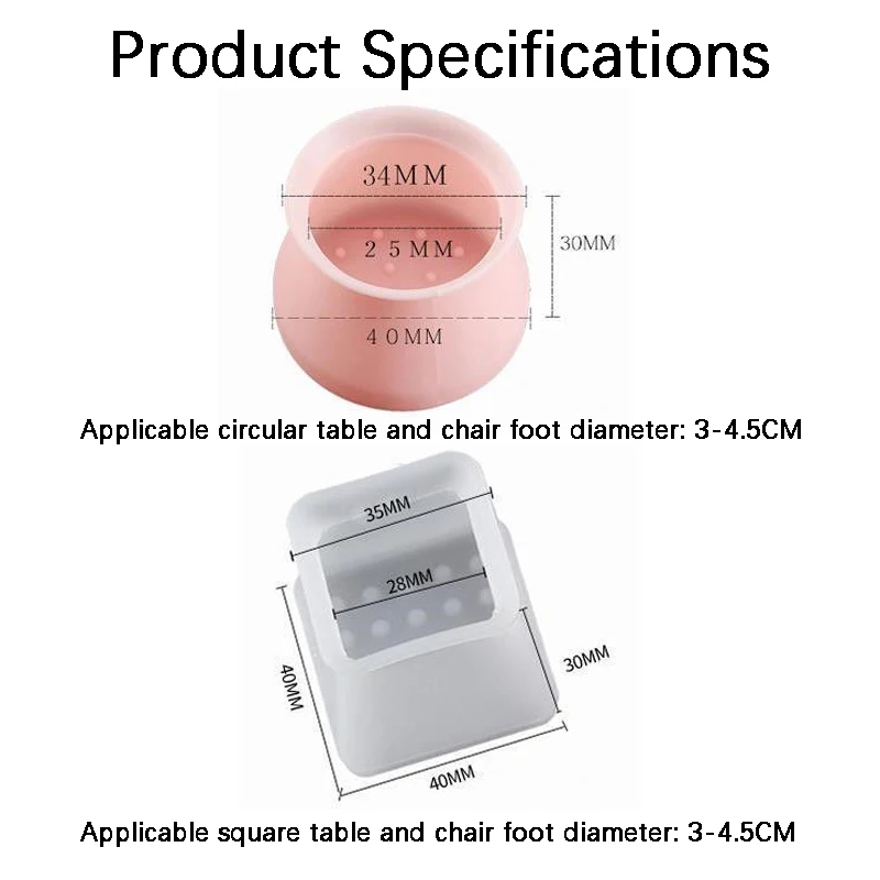 4-piece Set Of 8pcs Silicone Table And Chair Foot Covers Suitable For Round And Square Table And Chair Foot Diameters: 3-4.5CM