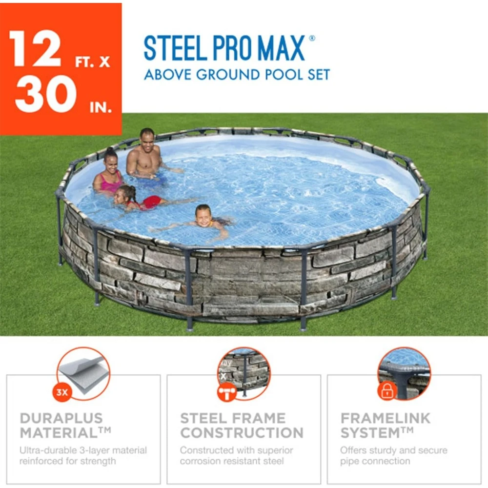 12’ x 30” Steel Pro MAX Round Frame Above Ground Swimming Pool with Filter Pump