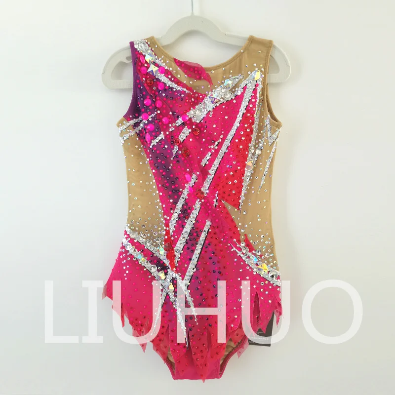 

LIUHUO Rhythmic Gymnastics Leotard Without Sleeves Pink Competitive Cheerleading Performance For Girls