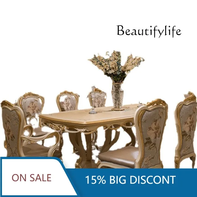 

European Style Table And Chair Combination Solid Wood Dining Table, Light Luxury Solid Wood Furniture Rectangular Dining Table X