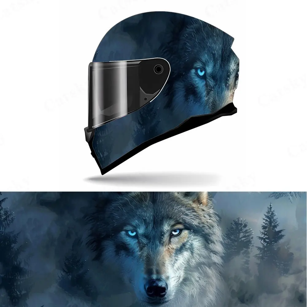 

Lone Wolf in Blue Forest Motorcycle Helmet Decal, Waterproof Self-adhesive Helmet Vinyl Wraps Sticker, Gift for Motorcycle Lover