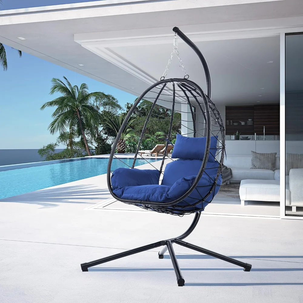 

Egg Chair with Stand - Premium Outdoor Hanging Egg Swing Chair in Rattan & Cushion, All-Weather Wicker Basket Nest Chair