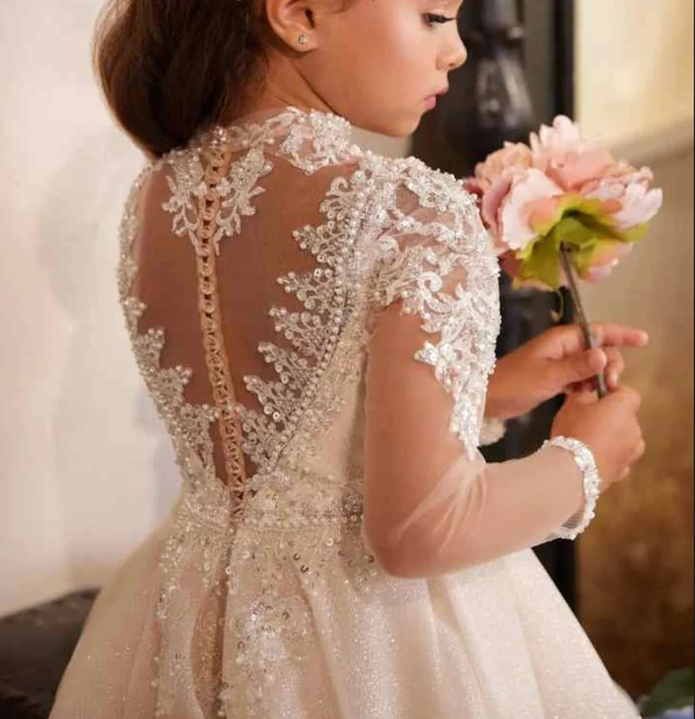 Abiti da ragazza di fiori per matrimoni Appliques di Tulle abito da ballo abiti da spettacolo per bambini abiti da prima comunione di compleanno