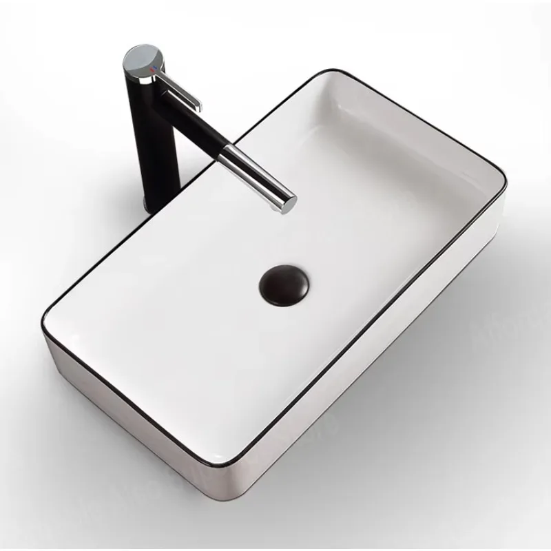 Bathroom sink Good quality ceramic wash basin Black color line rectangular bathroom sink