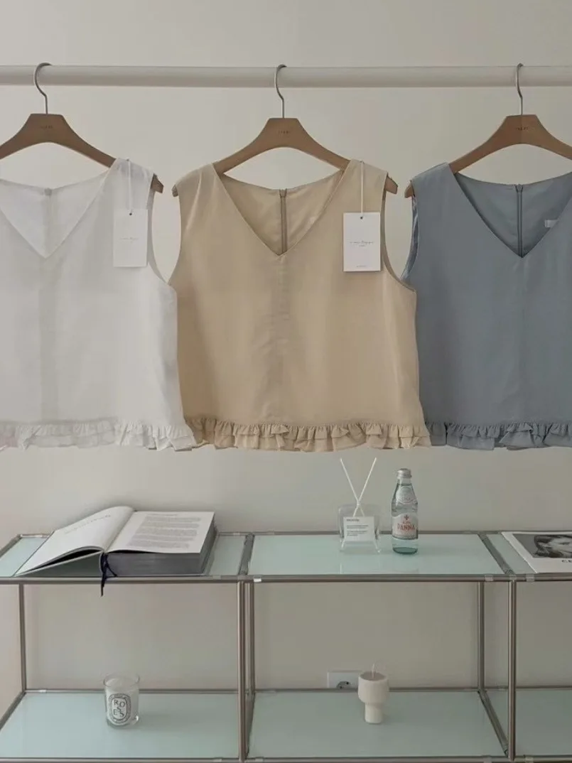 

Новый летний женский жилет с v-образным вырезом и кружевной отделкой, свободный жилет Svel irt, уменьшающий возраст, Faionable