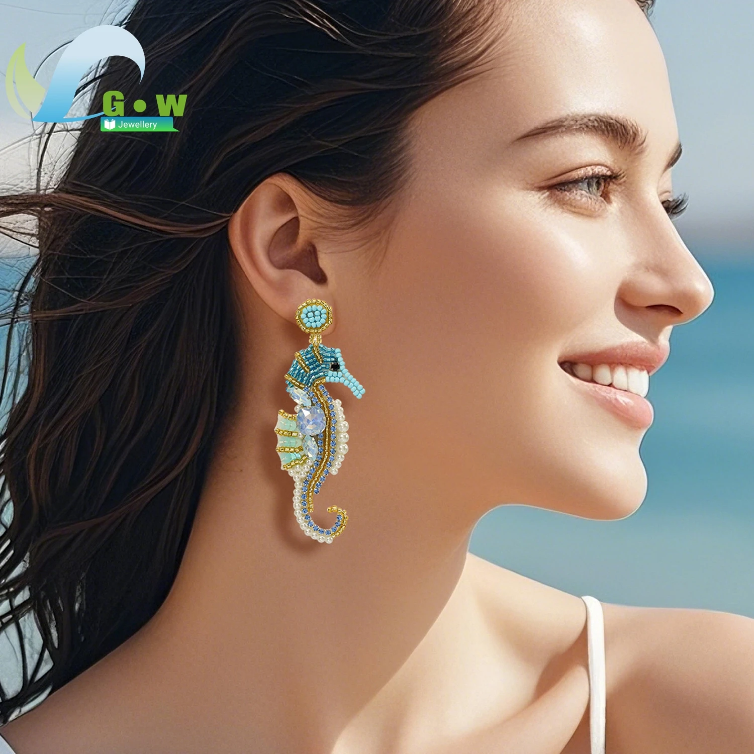 

Модные серьги с изображением океанских животных, креативные серьги ручной работы с рисовыми бусинами и морским коньком для женщин, новая горячая распродажа, модный аксессуар высокого качества