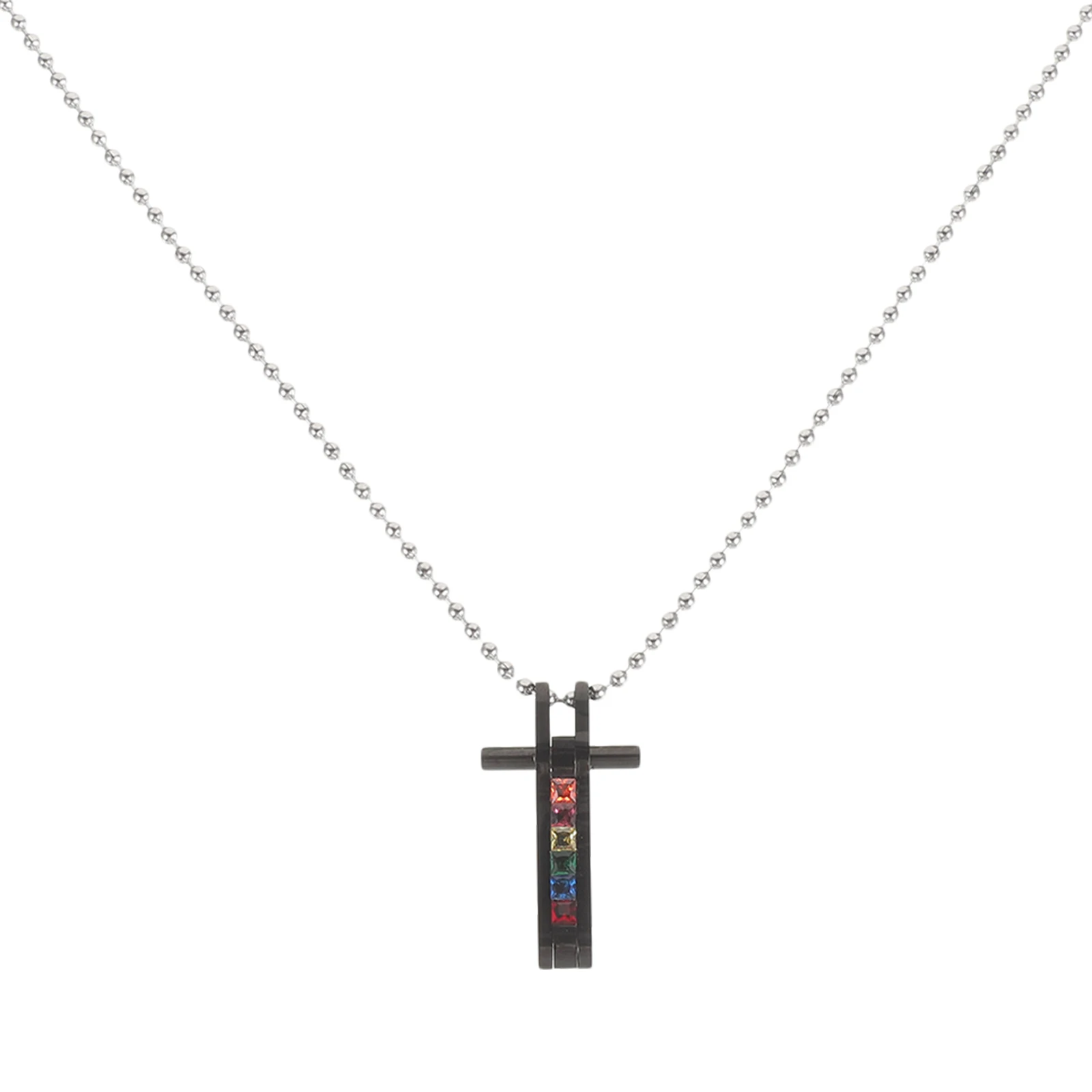 

Diamond -set Couple Pendant Man Cross Titanium Steel Men's Necklaces