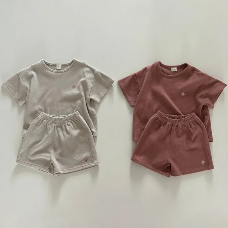 2024 Summer Baby Clothing Set Cotton Cartoon Bear Short Sleeve Tees+Shorts 2Pcs Tracksuits Sets Baby Girls Casual Home Clothes