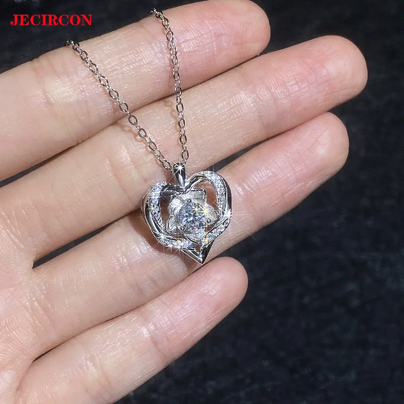 

JECIRCON 0,5 карата муассанит сердце и роза кулон ожерелье S925 стерлингового серебра цепочка на ключицу, романтический ювелирный подарок для женщин
