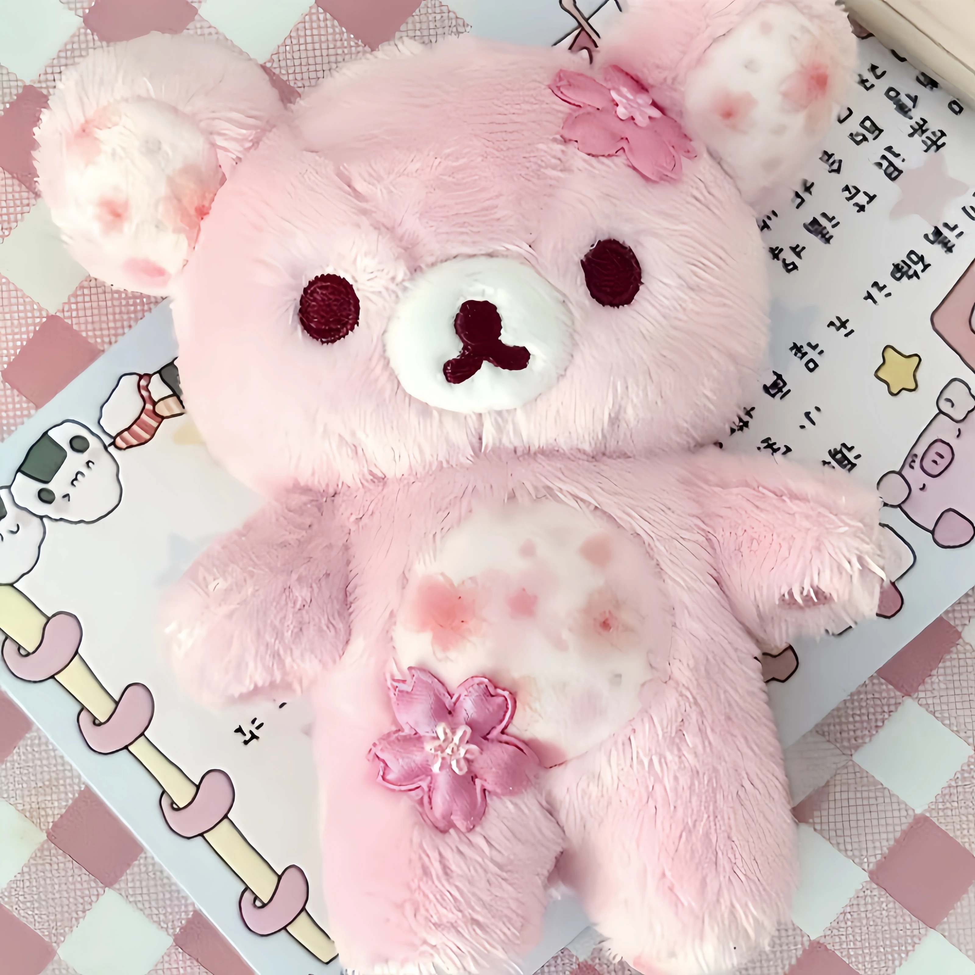 

Rilakkuma Sakura Floral Bear Plush Toy Soft Stuffed Cuddly Sleeping Hug Pillow for Home Decoration Birthday Gift for Adult Women