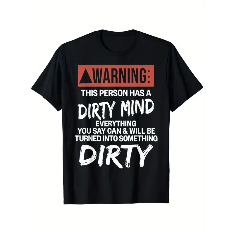 Men's Warning - This Person Has A Dirty Mind T Shirt Cotton Tee Women Oversized Loose Streetwear Summer Novelty Top Short Sleeve