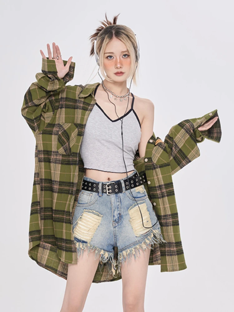 Plaid Shirt Women Vintage Hotsweet Youthful Popular Autumn Korean Style High Street Aesthetic Sun-proof Ladies Clothing Advanced