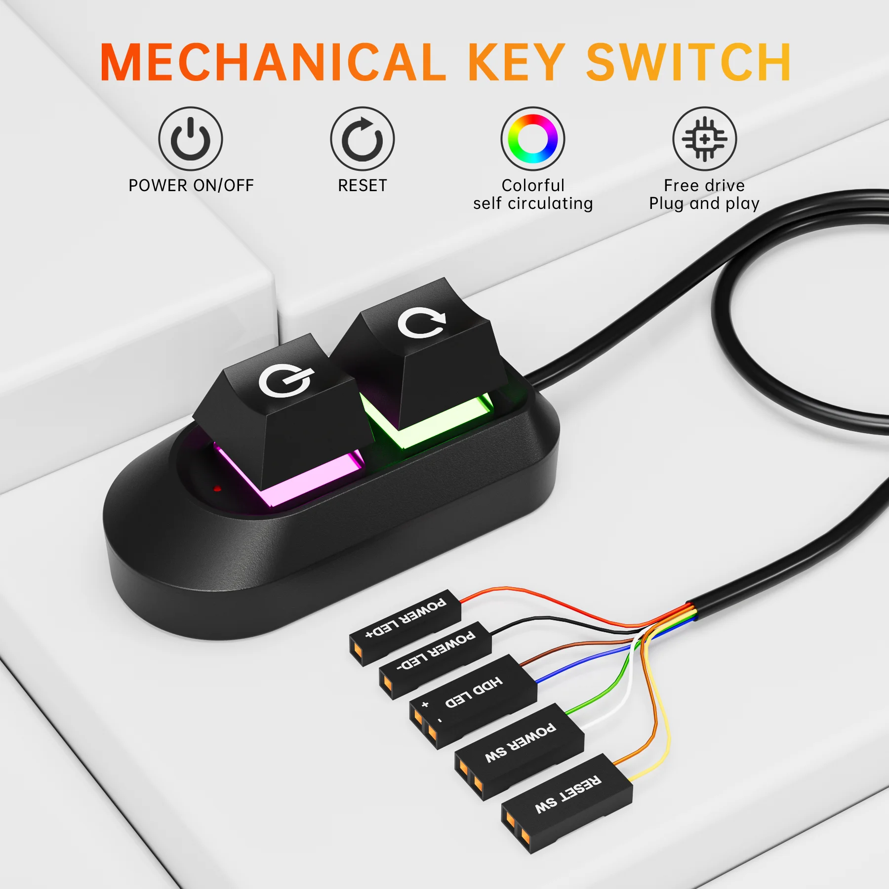 External PC Reset Button Desktop Computer Motherboard Reset Switch External Restart Button with 2M Extension Cable RGB LED