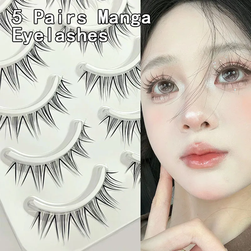 Transparenter Stiel koreanischen Stil Manga falsche Wimpern hand gefertigt 5 Paar wieder verwendbare Katze Wimpern cos Wimpern Make-up Wimpern verlängerung