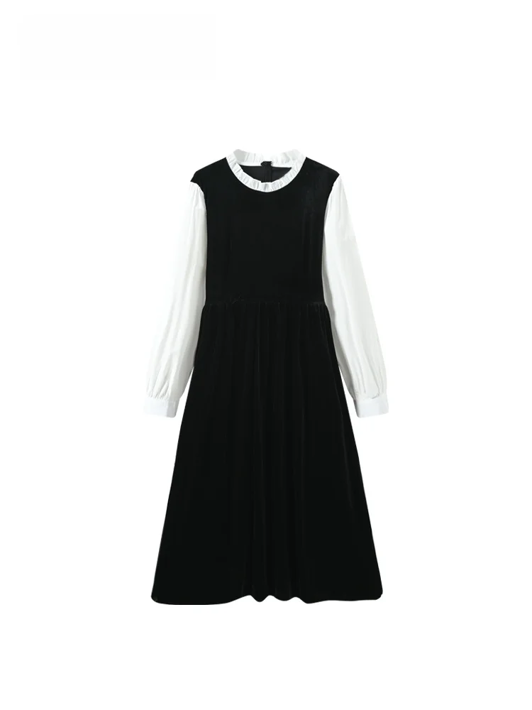 

Женское повседневное осеннее платье миди больших размеров с длинным рукавом, А-силуэт, с завышенной талией, во французском стиле, из полиэстера, с V-образным вырезом