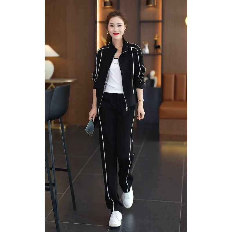 New Women's White Sports Suit Fashionable Age Reducing and Slimming Two-piece Set Casual Cardigan Sweatshirt and Sweatpants
