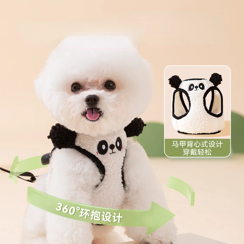 Dog Lamb Velvet Traction Rope Chest Strap Small Dogs Panda Strap Dog Chain Walking Rope Teddy Cat Rope Pet Dog Supplies