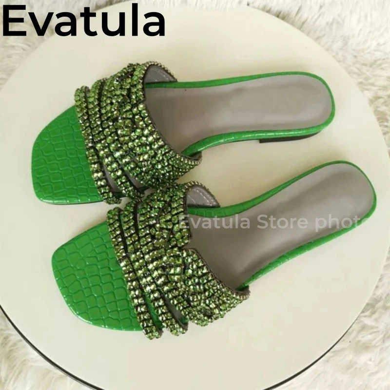 Blingbling strass infradito donna punta quadrata pantofole di cristallo piatto Fashion Party Mules Summer Beach Slides scarpe Femininas