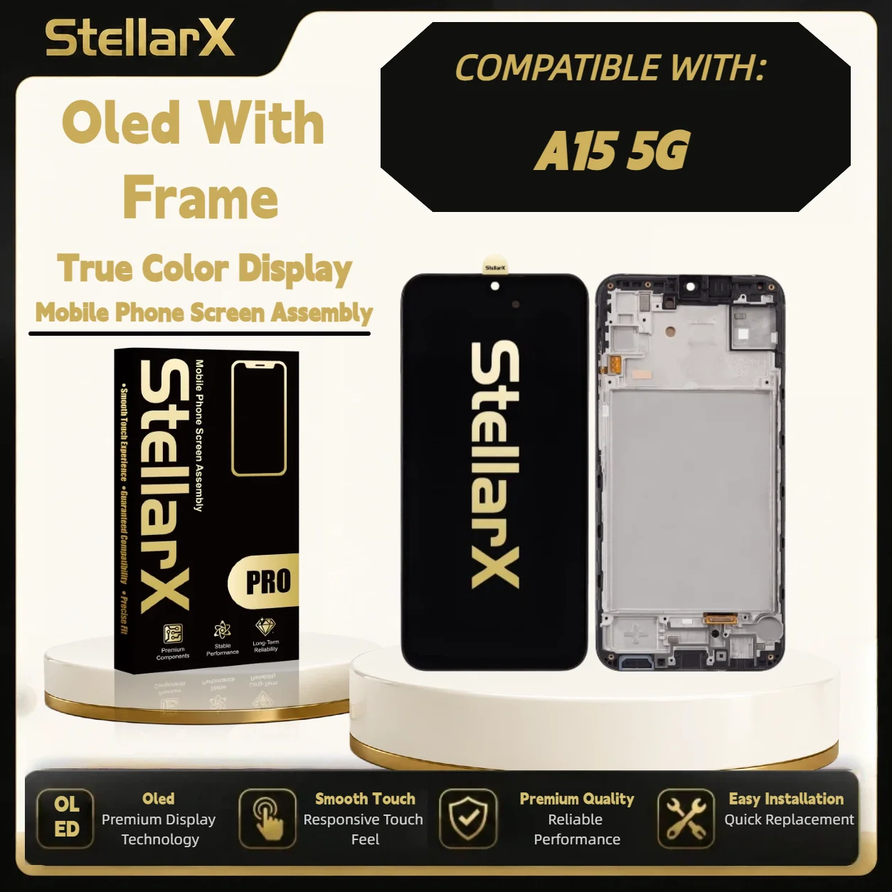 StellarX Display for Samsung A15 5G Oled with Frame Screen Replacement  with free tools OLED Display Assembly Repair Parts ﻿