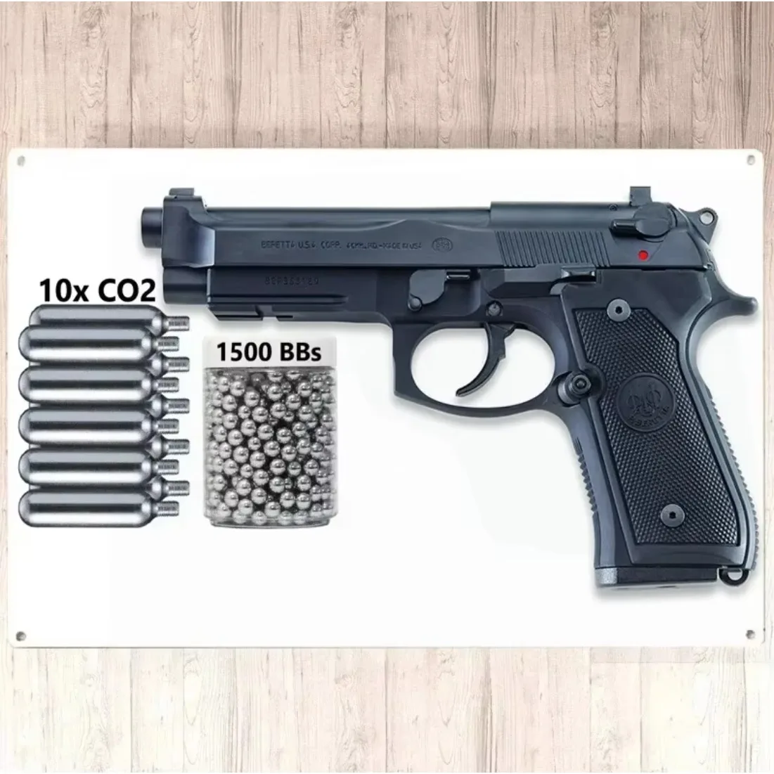 M9 Pistol Metal Wall Sign, Full-Auto Blowback .177 CO2 BB Air Pistol Pattern Pendant Wall Decor for Man Cave & Garage