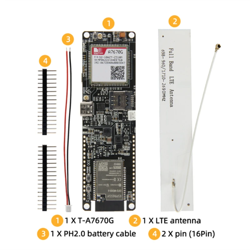 T-A7670G R2 4G Development Board LTE CAT1 SIM Module ESP32 Support GSM/GPRS/EDGE TF Card A7670G for Global LILYGO® TTGO