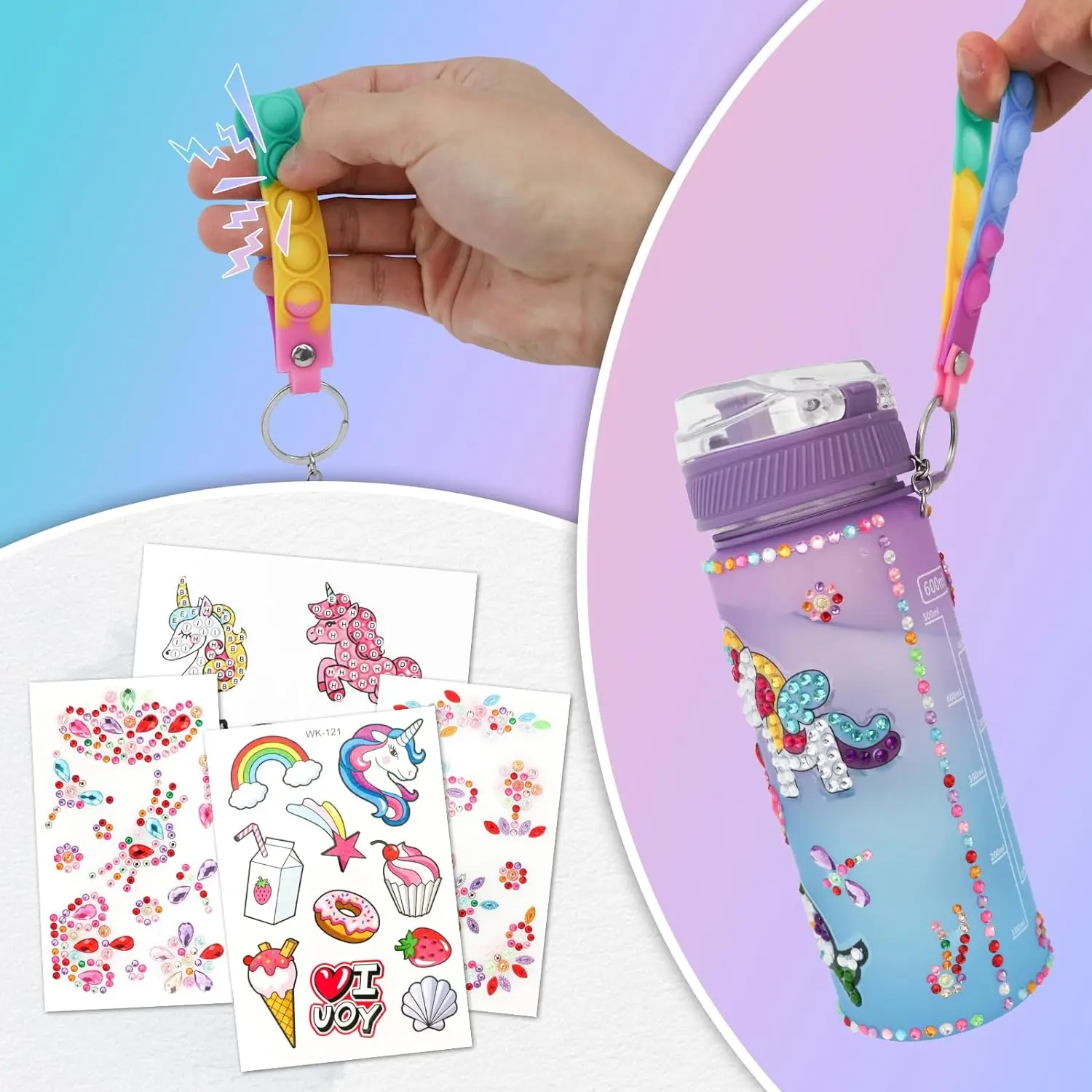 1 Set Decorate Your Own Water Bottle Kits, Mermaid Unicorn Themed Diamond Painting Cup, Fun Arts and Crafts Gifts Toys for Gift