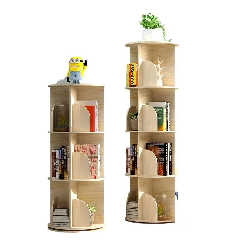 All solid wood rotating bookshelf 360 degree bookcase floor simple picture book rack household living room small