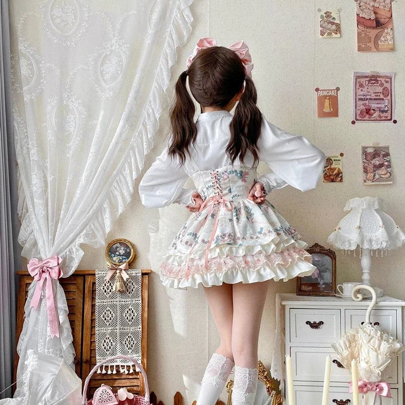 Leuke Meisjes Casual Ruches Wit Tops Blusas Mujer Japanse Kawaii Lolita Shirts Vrouwen Zoete Elegante Lange Mouw Prinses Blouses