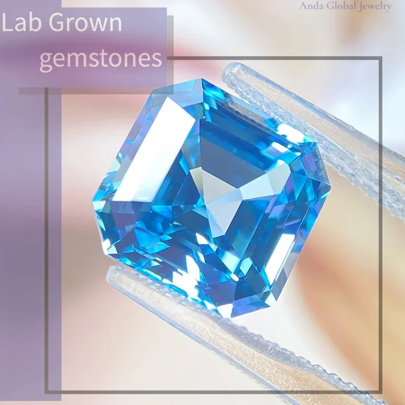 

L-лабораторный выращенный сапфир в форме Asscher, аквамарин, цвет VVS1, подвески для изготовления ювелирных изделий, кольцо «сделай сам», ожерелье, серьги, основные материалы