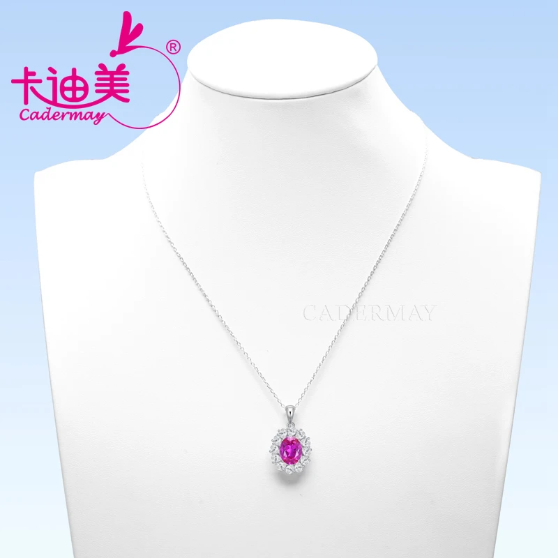 CADERMAY 8x10mm Lab Grown Ruby Rose Pink Color S925 Sterling Silver Chain Necklace For Women Jewelry Wedding Anniversary Gifts