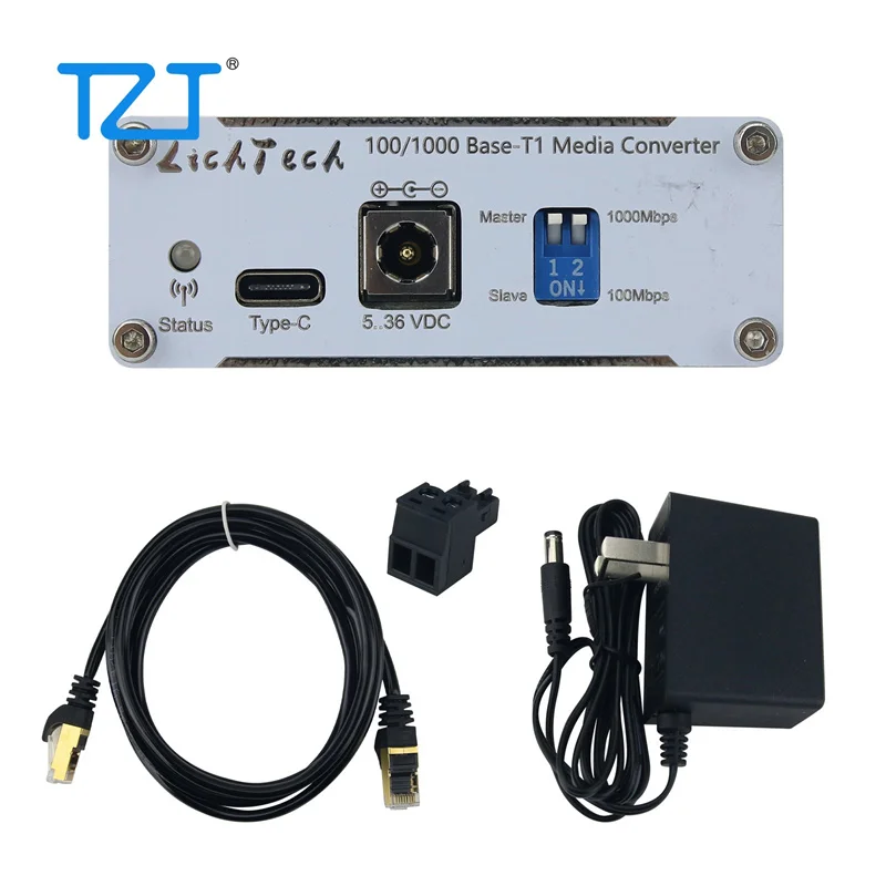 TZT LichTech 100Base-T1/100/1000 Base-T1 Media Converter 100Mbps Automotive Ethernet Converter w/ Status Indicator Light