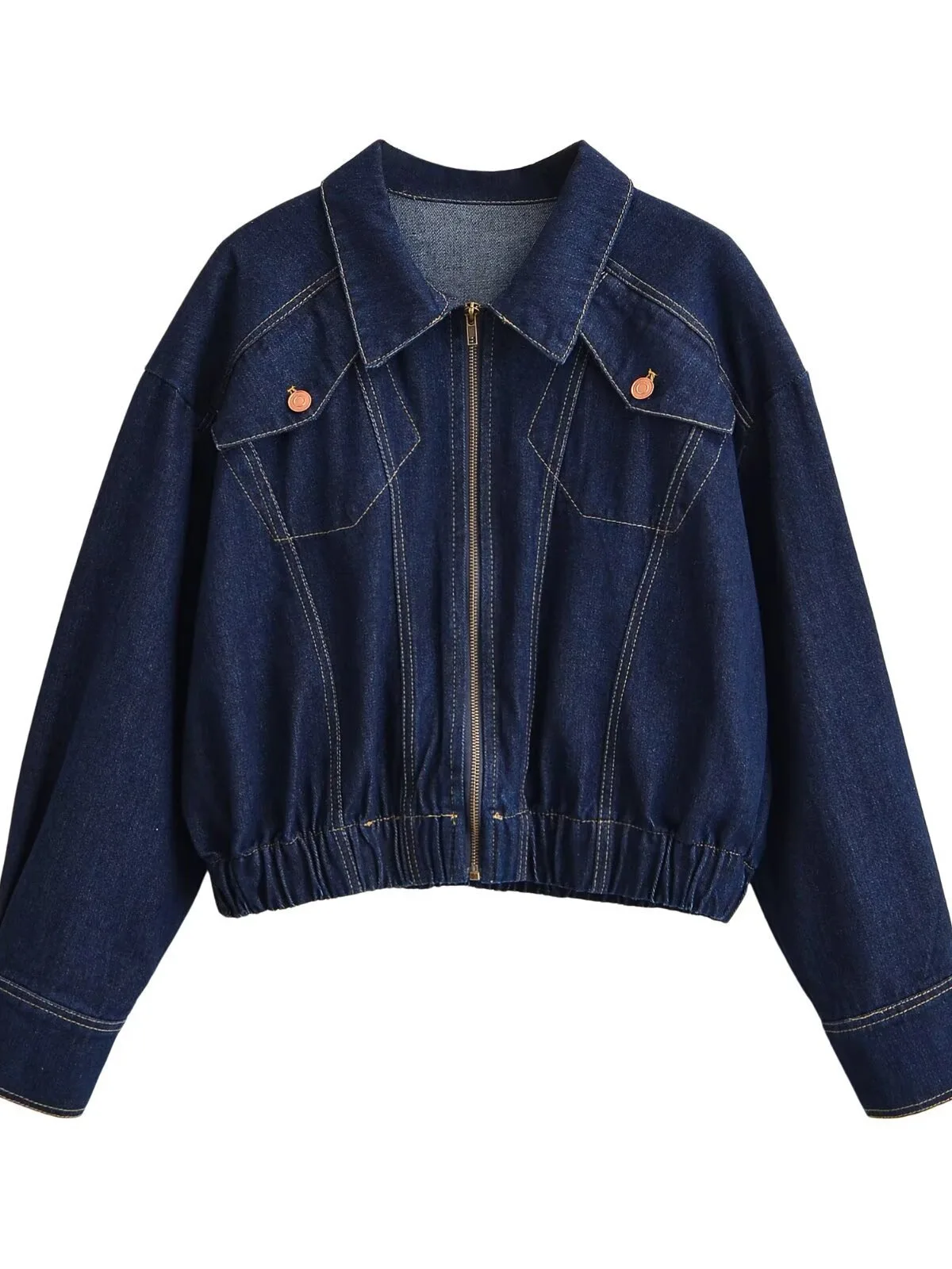 Withered Versatile Pleated Pocket Embellished Denim Jacket Women's Jacket Woman Clothes Tops