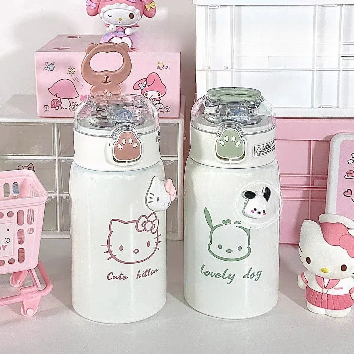 Sanrio Pochacco Straw Cup 304 Stainless Steel Simple Thermos Cup Female Student Portable Cartoon Bouncing Cup