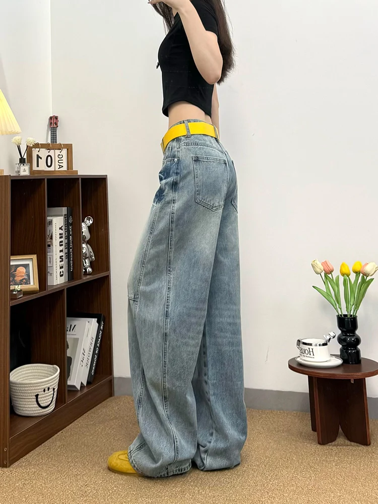Retro High Waisted Fashionable Casual Street Jeans Women's New Wide Leg Pants Loose Lazy Style Long Pants