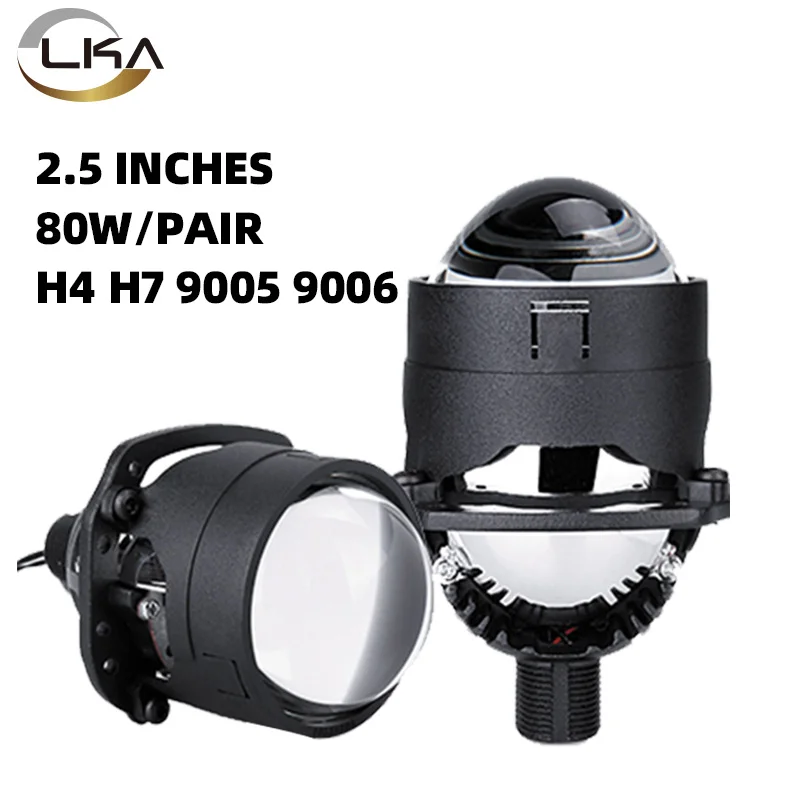 LKA 2.5inch Bi LED Lenses for Car Headlight H7 9005 9006 Auto Headlight Projector Kits Motoycle Car Light Accessories Angel Eyes