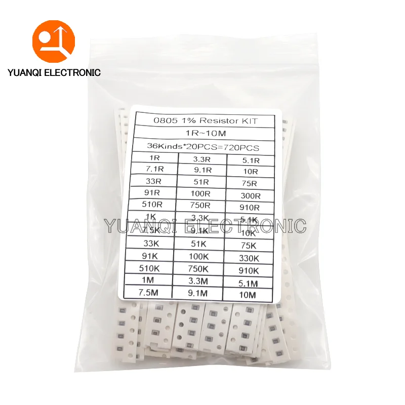 720pcs 1% 0603 0805 1206 SMD Chip Resistor Assorted Kit 1 ohm - 10M 36valuesX20pcs Resistance Sample set