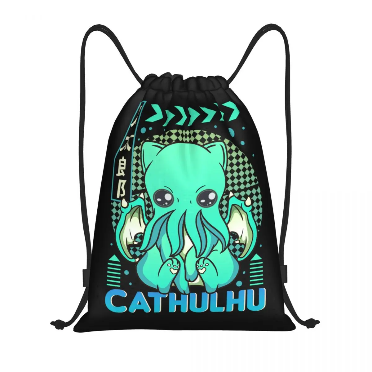 Custom Cute Cathulhu Cthulhu Cat Drawstring Backpack Bags Men Women Lightweight Gym Sports Sackpack Sacks for Shopping