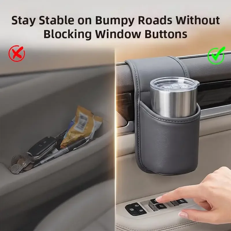 New Car Door Cup Holder For Driver Leather Auto Drink Rack Storage Bin Universal Phone Pocket Organizer For Interior Accessories