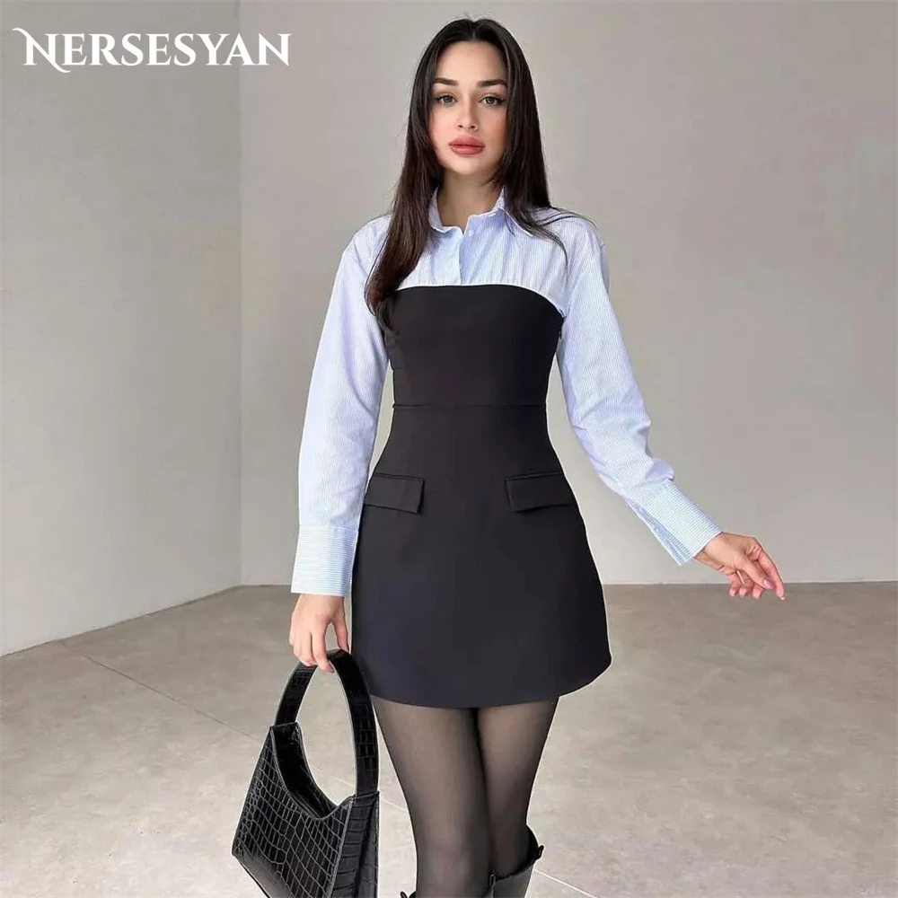 Nersesyan Elegant Suits Mini Evening Dresses High Neck Mixed Colors A-Line Prom Dress Buttons Graduation Celebrity Party Gowns