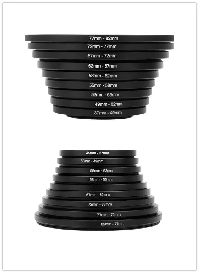 Step Up Step Down Filter Adapter Ring 82-77-72-67-62-58-52-49mm Lens Filter Ring Optical Accessories