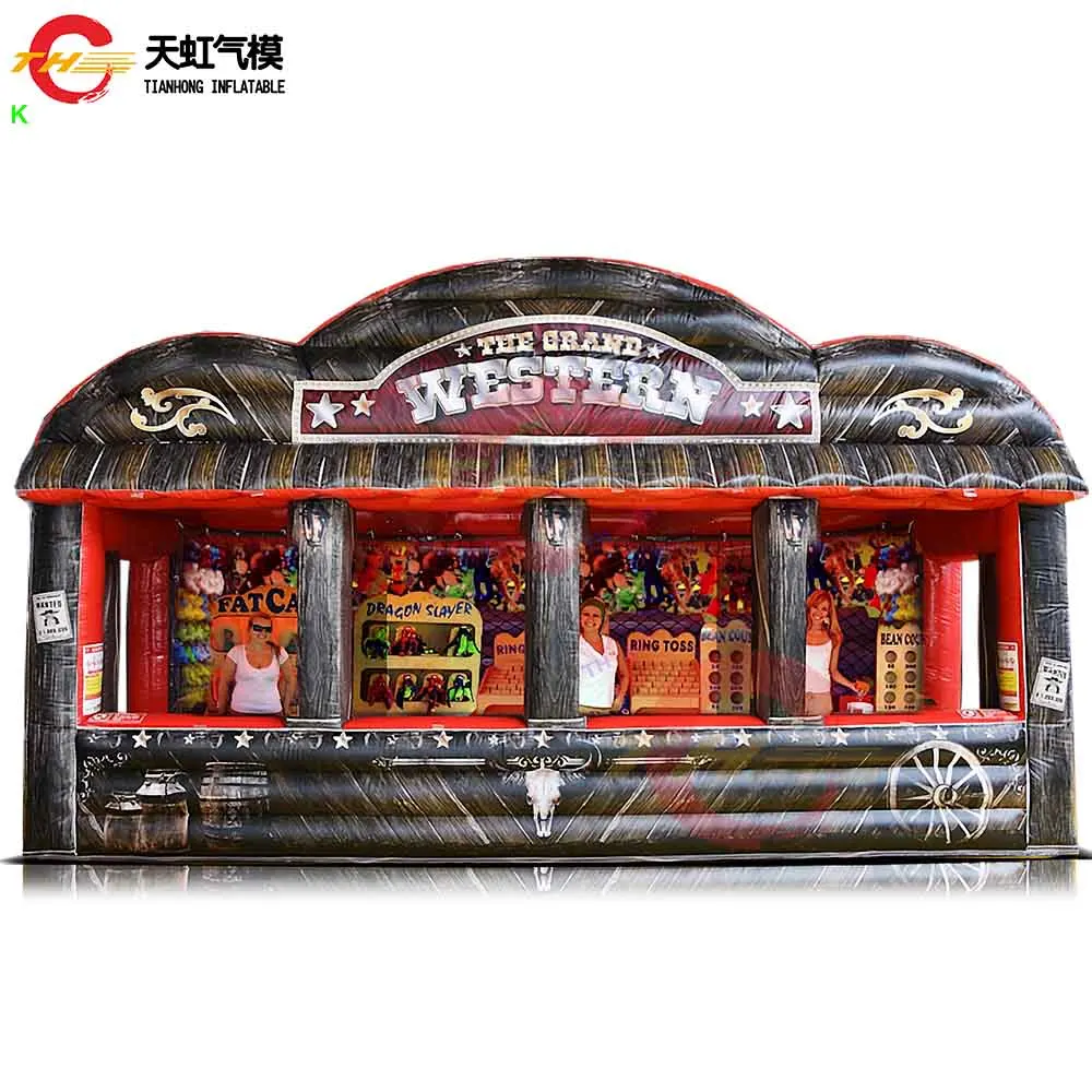 Snelle luchtverzending Nieuw ontwerp Westerse carnavalstent Opblaasbare carnavalsspelcabine met ventilator