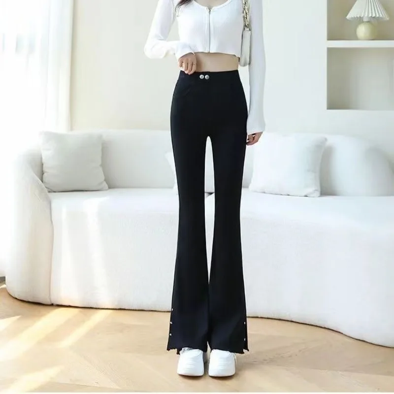 Women's Spring Autumn New Fashion Elegant High Waist Solid Color Pocket Casual Versatile Western Commuting Comfortable Y2K Pants