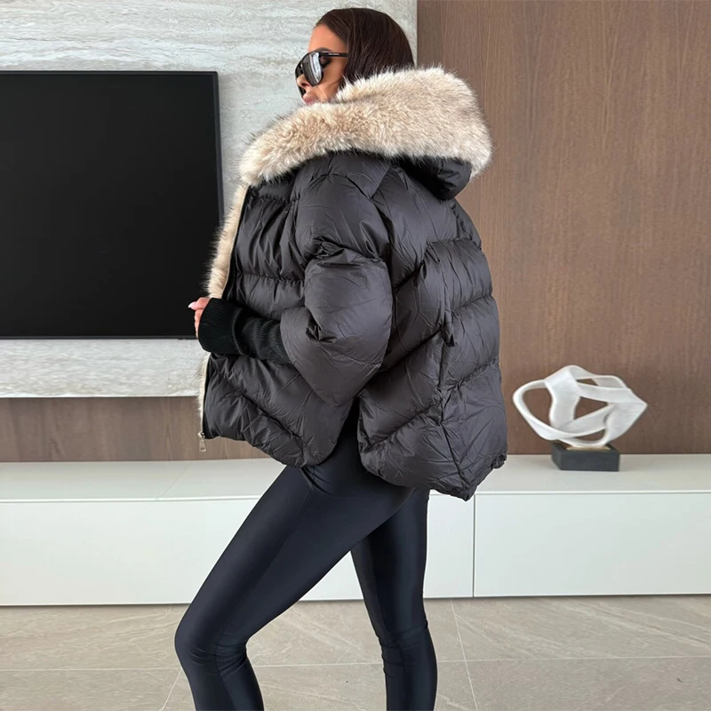Women's Jackets Coat Hooded Fur Patchwork New Outwear Knitted Cuffs Zipper Female Fashion Elegant Solid Short Coat For Ladies