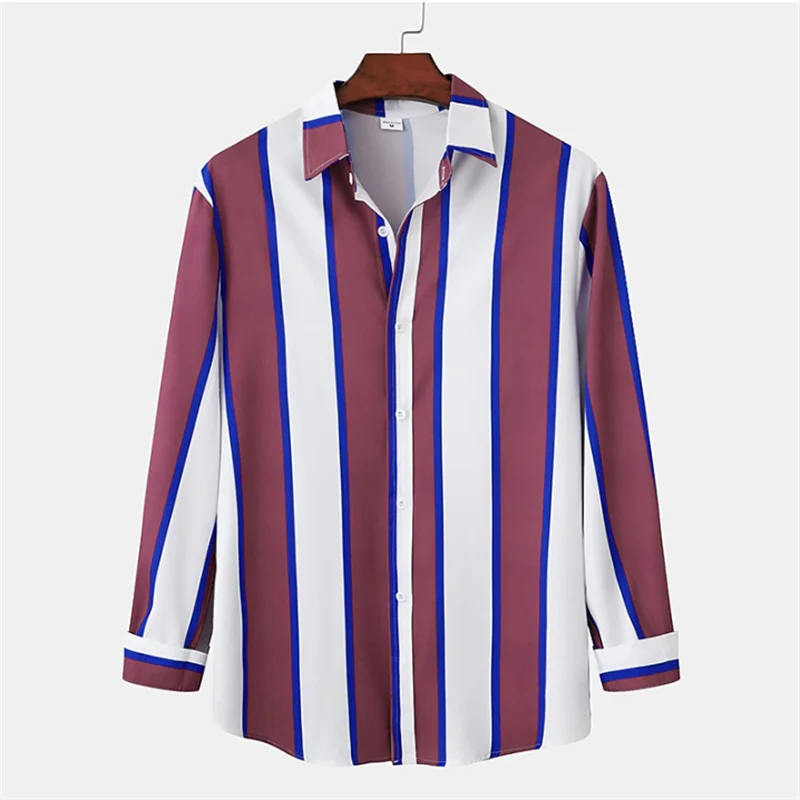 Men\'s shirt button-up shirt summer shirt blue long sleeve striped lapel vacation clothing fashionable casual comfortable S-6XL