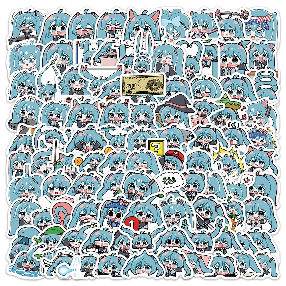 100PCS süße Cartoon Hatsune Miku Aufkleber wasserdicht Vinyl für Laptop Gitarre Skateboard Gepäck Graffiti Aufkleber Kind Party Geschenk