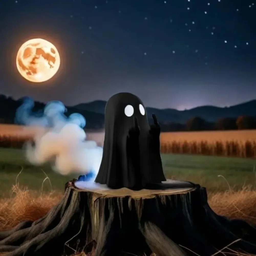 1 pieza de estatua de resina de fantasma lindo con dedo medio, decoración espeluznante de Halloween para estantería, repisa, mesa de centro, exhibición, adorno para fiestas en casa