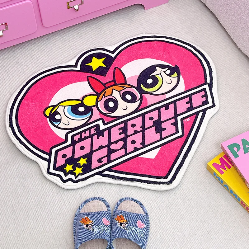 The Powerpuff Girls Heart Shaped Floor Mat Girl Heart Blossom Bubbles Buttercup Cute Living Room Bedroom Decorative Floor Mat