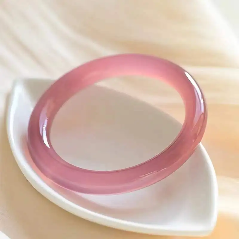 

Natural Emperor Purple Chalcedony Bangle Bracelet Ice-like round Strip Light Agate Retro Style Women's Ornament